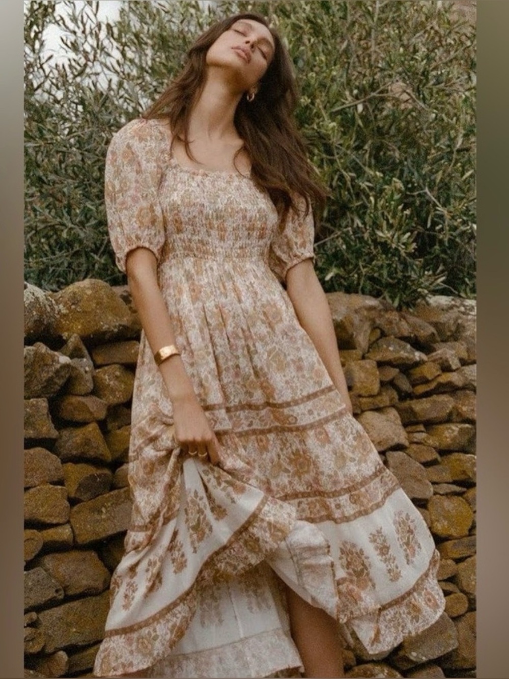 Kindred Boho Cottagecore Floral Smocked  Milkmaid Maxi Dress M